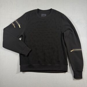 Akademiks Men’s Sweatshirt Medium Black Quilted Gold Zipper Sleeve Detail